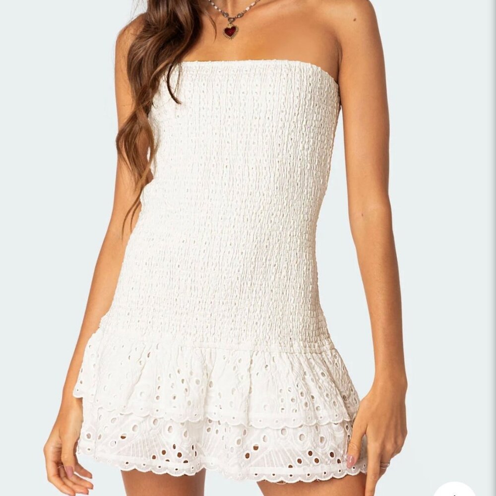 Edikted white strapless mini dress size small, new with tag